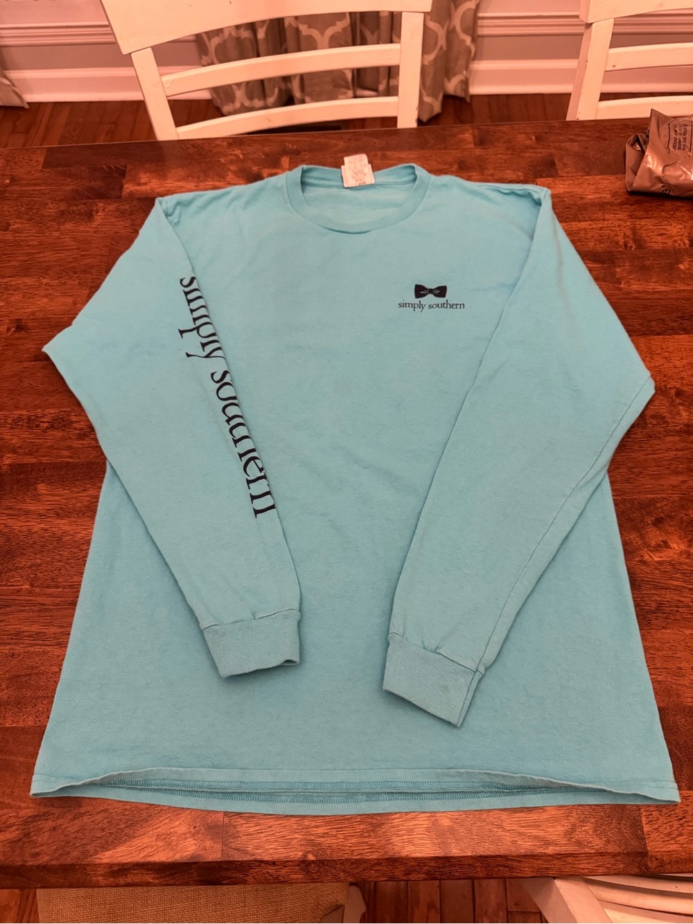 Simply Southern Light Aqua Blue Long Sleeve Tee with Black Logo